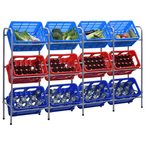 Vidaxl opbergrek voor 12 kratten 190x33x116 cm staal zilverkleurig