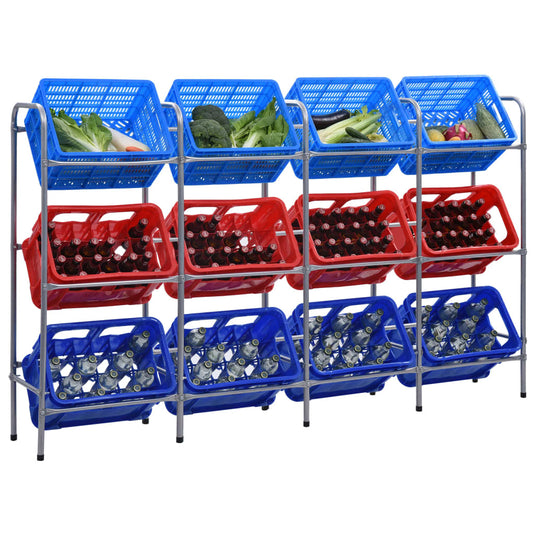 Vidaxl opbergrek voor 12 kratten 190x33x116 cm staal zilverkleurig