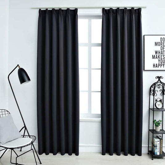 Vidaxl gordijnen verduisterend met haken 2 st 140x175 cm zwart