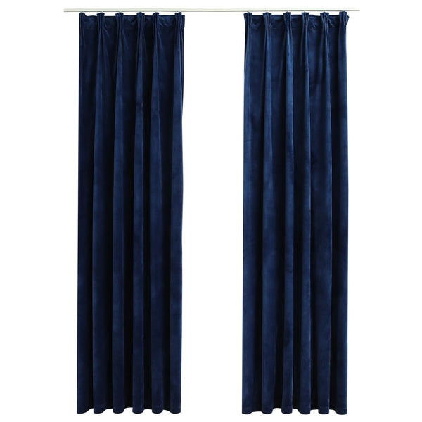 VidaXL Gordijnen verduisterend 2 st met haken 140x175 cm fluweel blauw