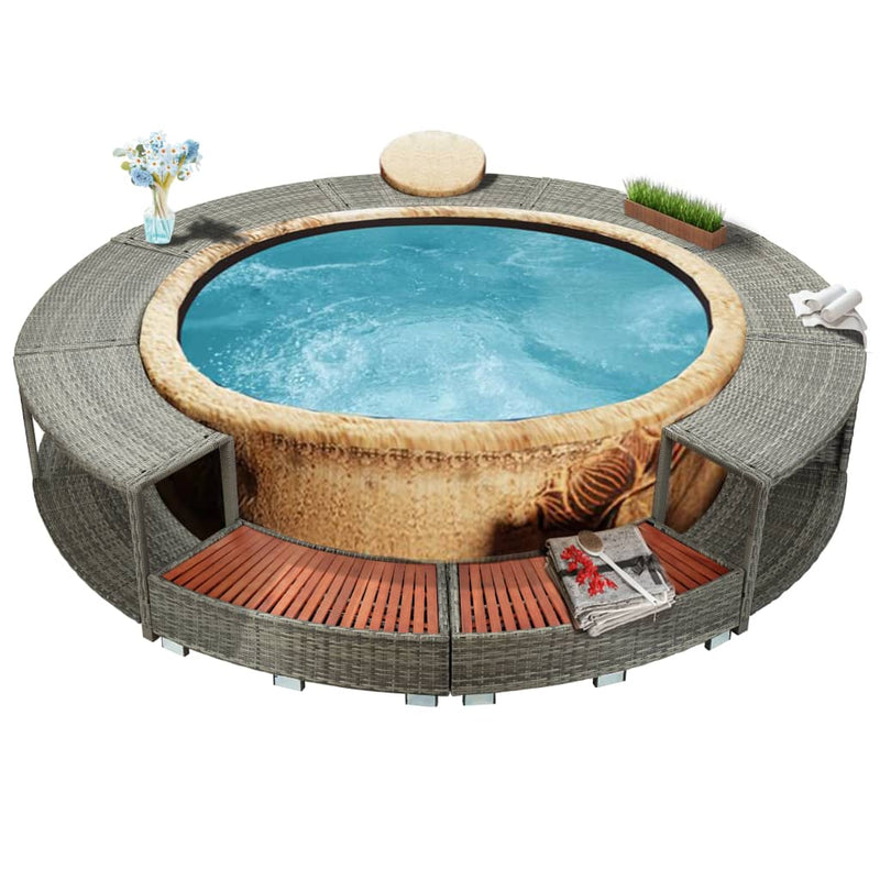 Load image into Gallery viewer, VidaXL Hottub-ombouw poly rattan grijs
