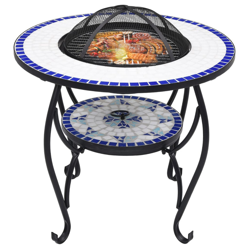 Load image into Gallery viewer, Vidaxl vuurtafel mozaïek 68 cm keramiek blauw en wit
