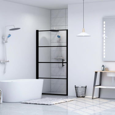 Vidaxl douchedeur 91x195 cm gehard glas zwart
