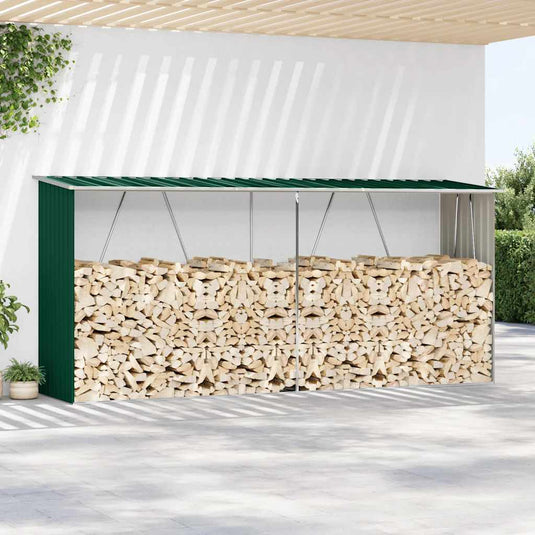 Vidaxl haardhoutschuur 330x84x152 cm gegalvaniseerd staal groen