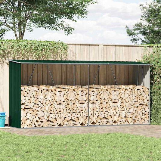 Vidaxl haardhoutschuur 330x84x152 cm gegalvaniseerd staal groen