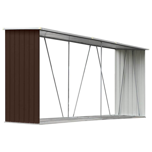 Vidaxl haardhoutschuur 330x84x152 cm gegalvaniseerd staal bruin