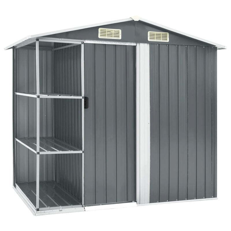 Load image into Gallery viewer, VidaXL Tuinschuur met rek 205x130x183 cm ijzer grijs
