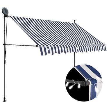 Vidaxl luifel handmatig uitschuifbaar met led 250 cm blauw en wit