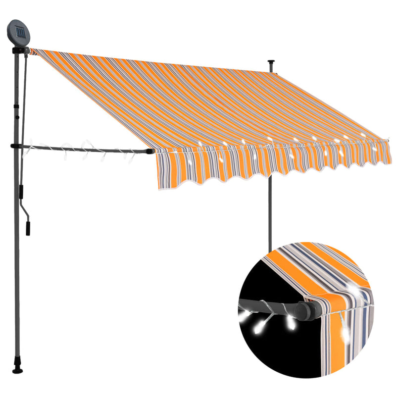Load image into Gallery viewer, Vidaxl luifel handmatig uitschuifbaar met led 250 cm geel en blauw
