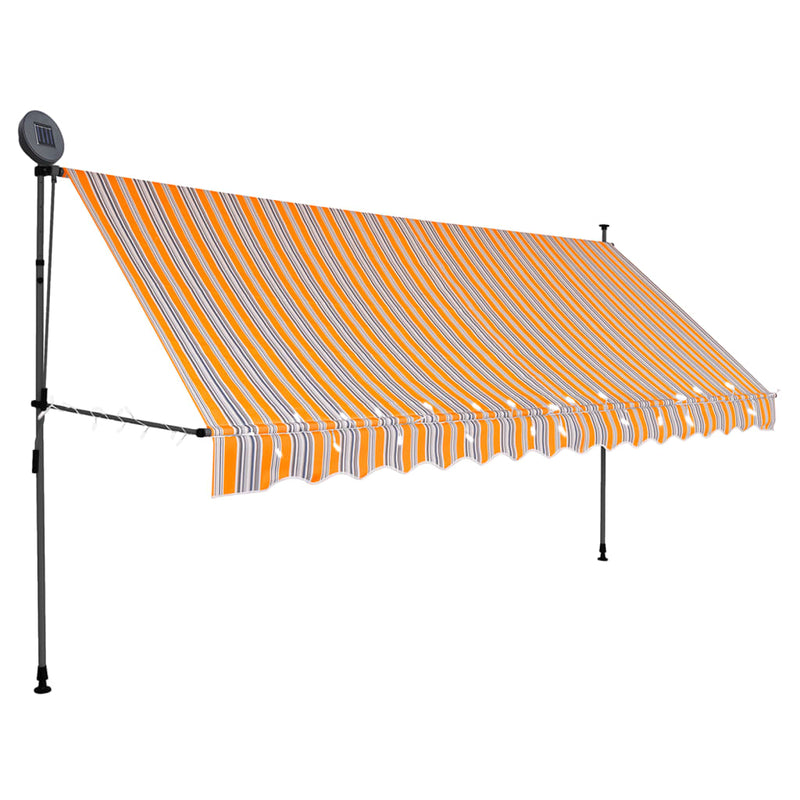 Load image into Gallery viewer, Vidaxl luifel handmatig uitschuifbaar met led 400 cm geel en blauw
