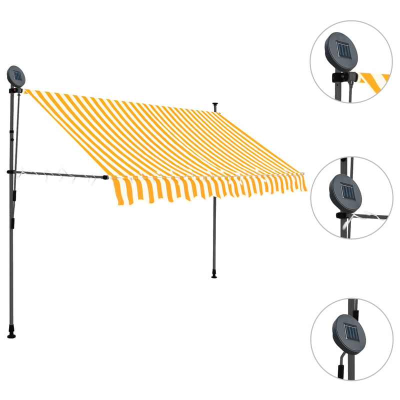 Load image into Gallery viewer, Vidaxl luifel handmatig uitschuifbaar met led 250 cm wit en oranje
