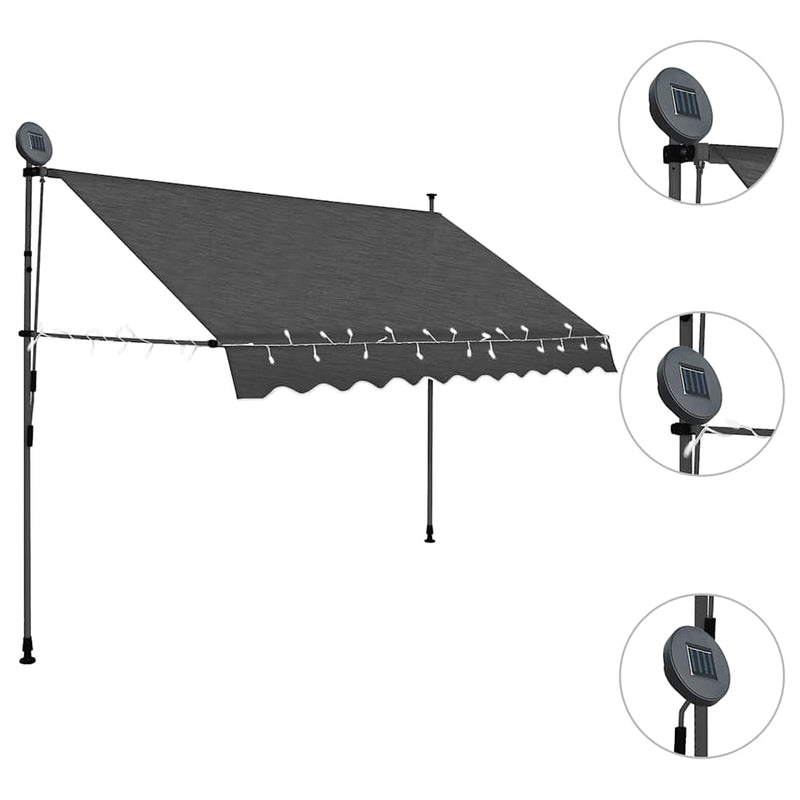 Load image into Gallery viewer, Vidaxl luifel handmatig uitschuifbaar met led 300 cm antracietkleurig
