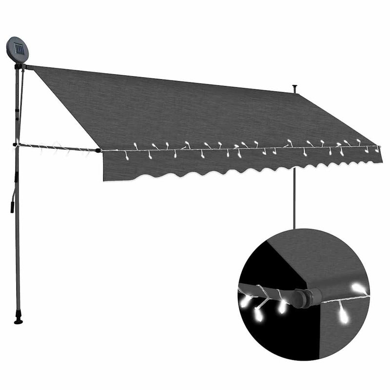 Load image into Gallery viewer, Vidaxl luifel handmatig uitschuifbaar met led 350 cm antracietkleurig
