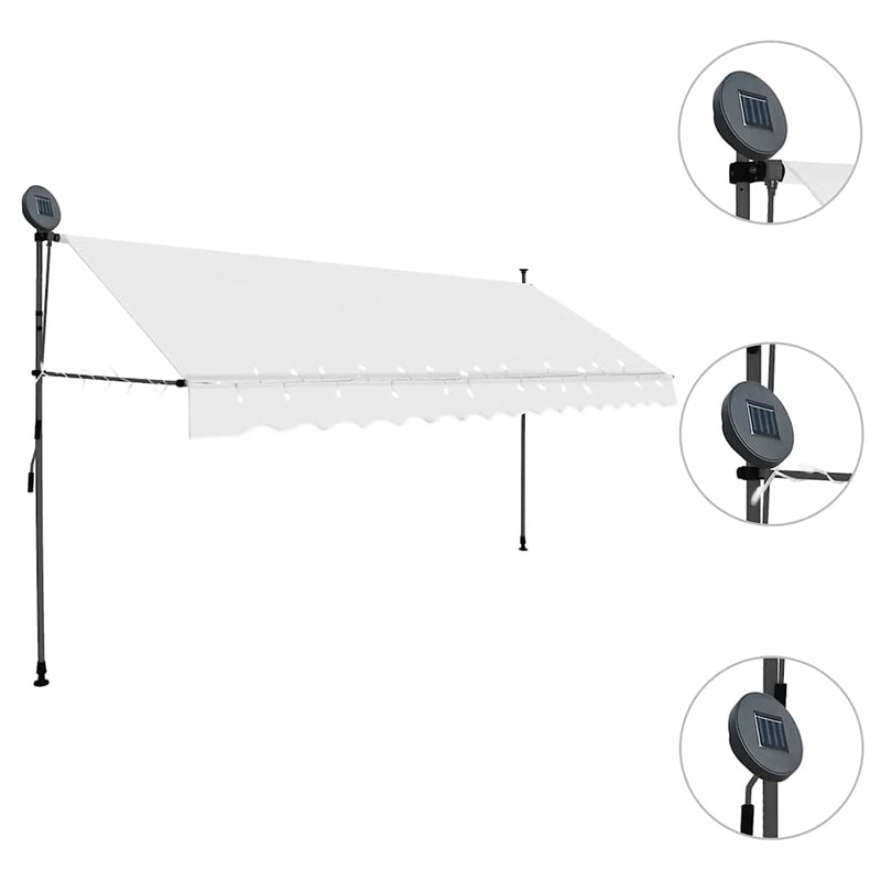 Load image into Gallery viewer, Vidaxl luifel handmatig uitschuifbaar met led 400 cm crèmekleurig

