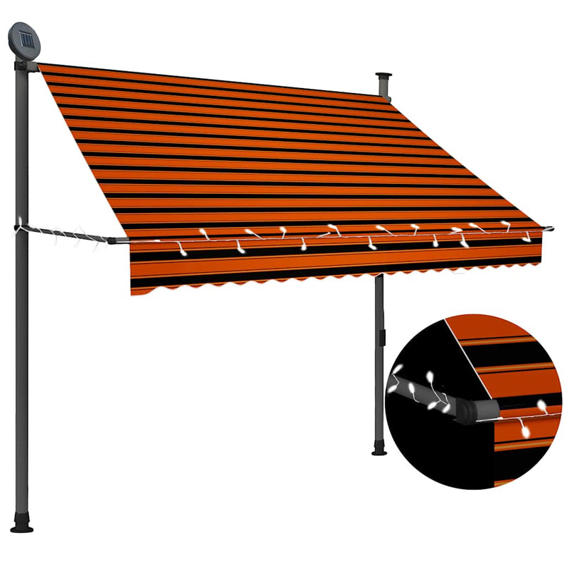 Load image into Gallery viewer, Vidaxl luifel handmatig uitschuifbaar met led 200 cm oranje en bruin
