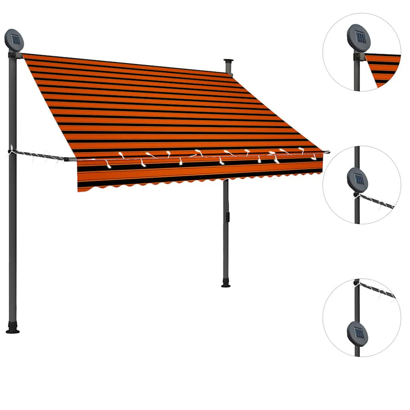 Load image into Gallery viewer, Vidaxl luifel handmatig uitschuifbaar met led 200 cm oranje en bruin
