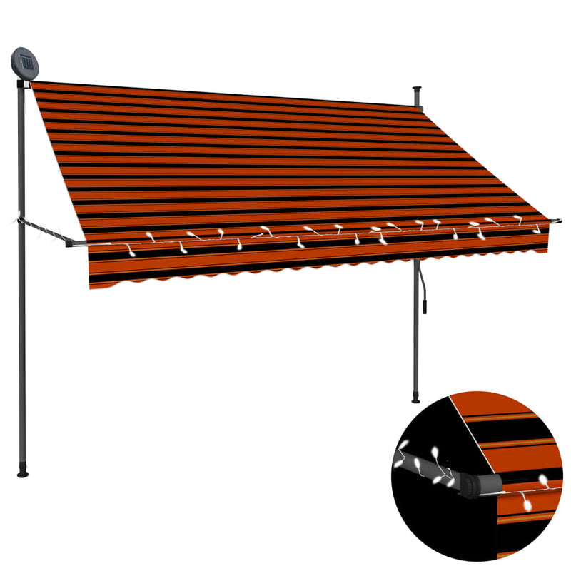 Load image into Gallery viewer, Vidaxl luifel handmatig uitschuifbaar met led 250 cm oranje en bruin
