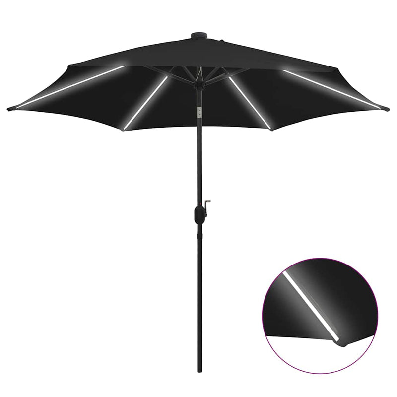 ギャラリービューアに画像をロードする, Vidaxl parasol met led-verlichting en aluminium paal 300 cm zwart
