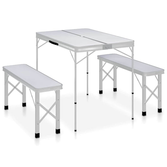 Vidaxl campingtafel inklapbaar met 2 banken aluminium wit