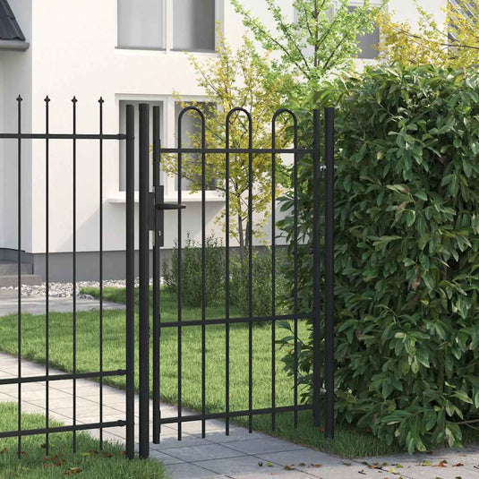 Vidaxl poort met gebogen bovenkant enkel 1x1,5 m staal zwart