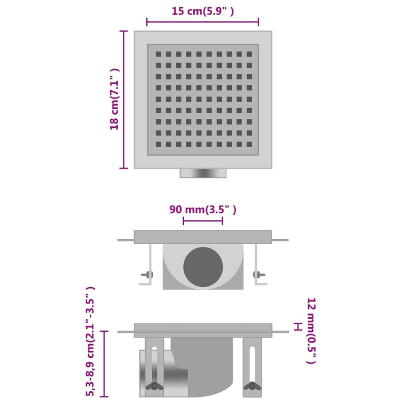 Load image into Gallery viewer, VidaXL Doucheafvoer 18x18 cm roestvrij staal
