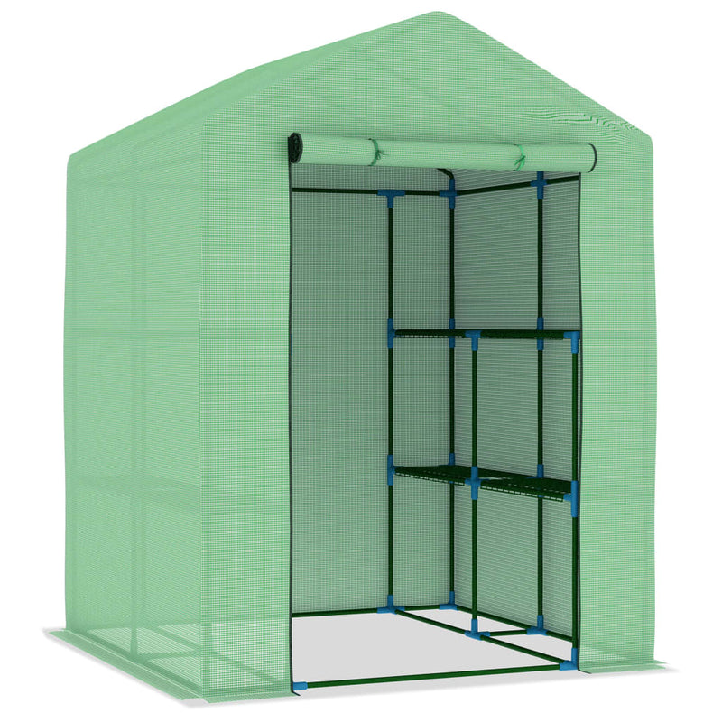 Load image into Gallery viewer, Vidaxl tuinkas met schappen 143x143x195 cm staal
