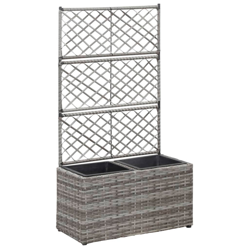 Load image into Gallery viewer, Vidaxl latwerkplantenbak verhoogd met potten 58x30x107 cm rattan grijs
