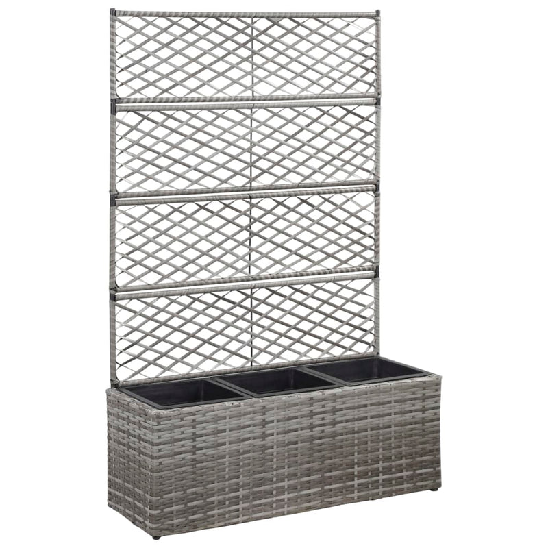 Load image into Gallery viewer, Vidaxl latwerkplantenbak verhoogd met potten 83x30x130 cm rattan grijs

