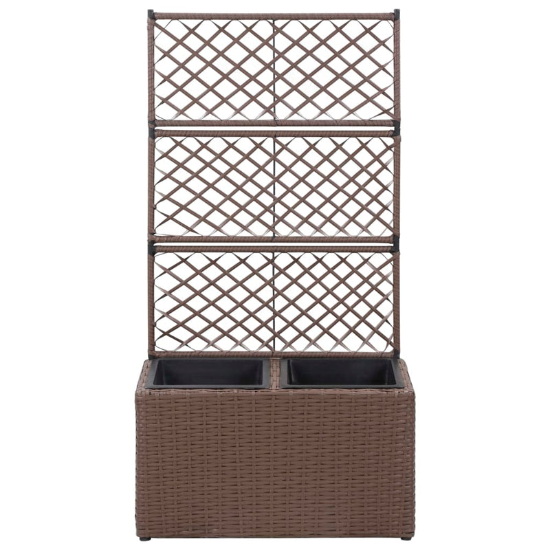 Load image into Gallery viewer, Vidaxl latwerkplantenbak verhoogd met potten 58x30x107 cm rattan bruin
