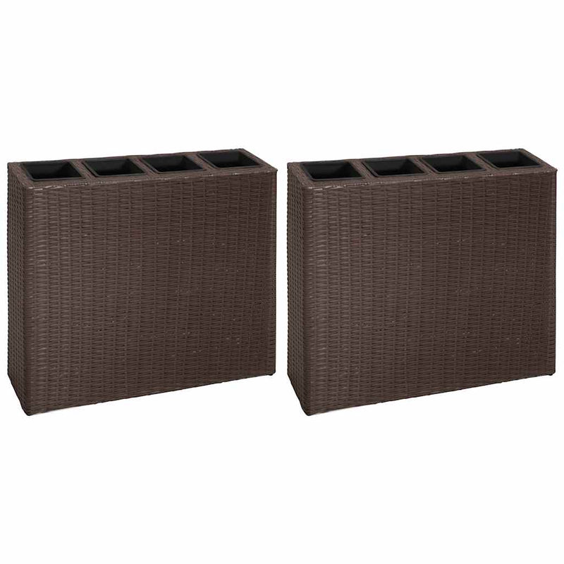 Load image into Gallery viewer, Vidaxl plantenbak verhoogd met 4 potten 2 st poly rattan bruin
