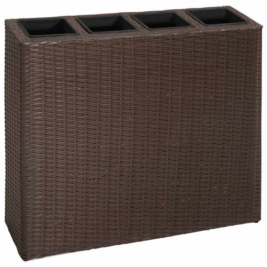 Vidaxl plantenbak verhoogd met 4 potten 2 st poly rattan bruin
