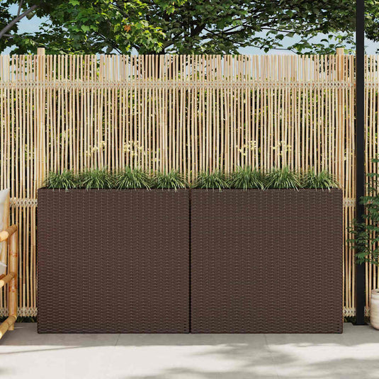 Vidaxl plantenbak verhoogd met 4 potten 2 st poly rattan bruin