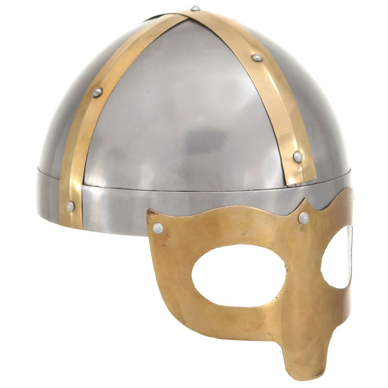 Afbeelding laden in galerijviewer, Vidaxl vikinghelm replica larp staal zilverkleurig
