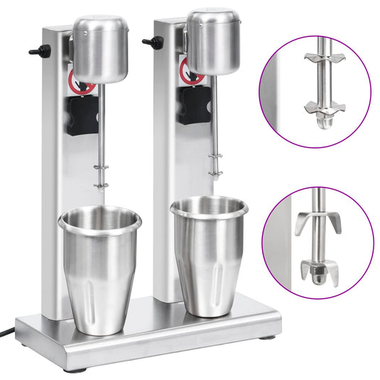 Vidaxl milkshake mixer met dubbele bekers roestvrij staal 2 l