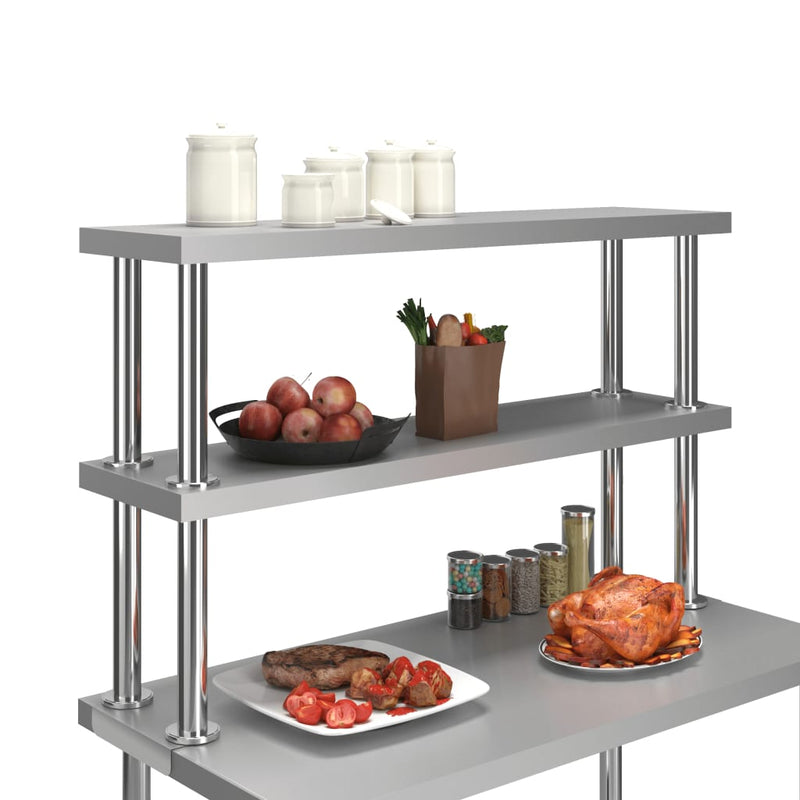 Load image into Gallery viewer, Vidaxl verhoging voor werktafel 2-laags 120x30x65 cm roestvrij staal
