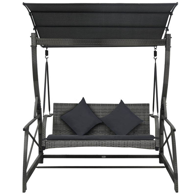 Load image into Gallery viewer, VidaXL Schommelbank 3-zits met dak poly rattan grijs
