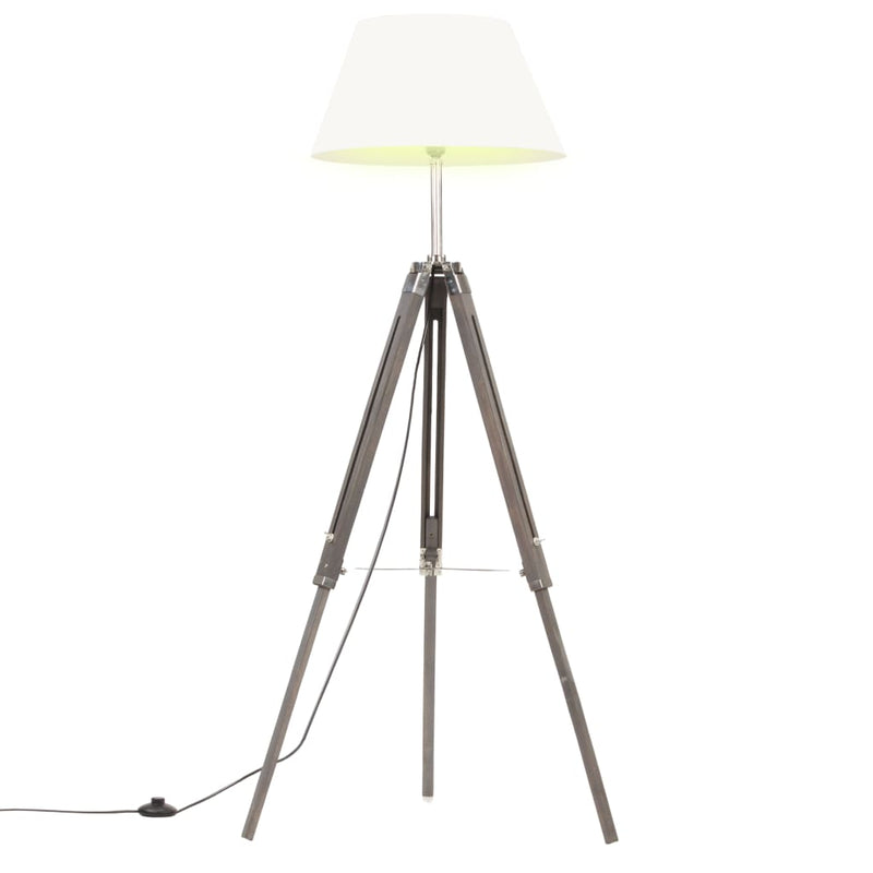 Load image into Gallery viewer, VidaXL Vloerlamp driepoot 141 cm massief teakhout grijs en wit
