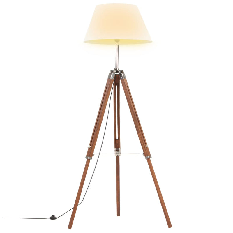 Load image into Gallery viewer, Vidaxl vloerlamp driepoot 141 cm massief teakhout honingbruin en wit
