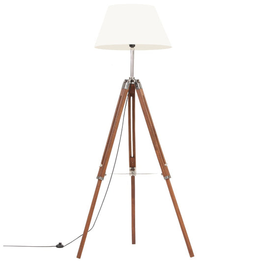 Vidaxl vloerlamp driepoot 141 cm massief teakhout honingbruin en wit