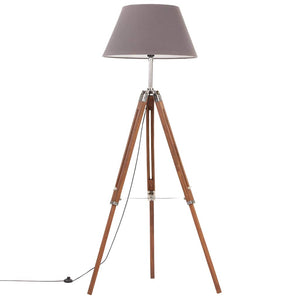Vidaxl vloerlamp driepoot 141 cm massief teakhout honingbruin en grijs