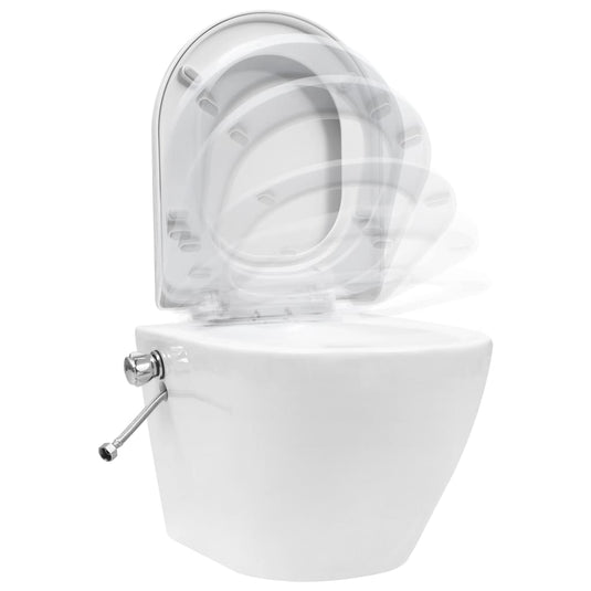Vidaxl hangend toilet randloos met bidetfunctie keramiek wit