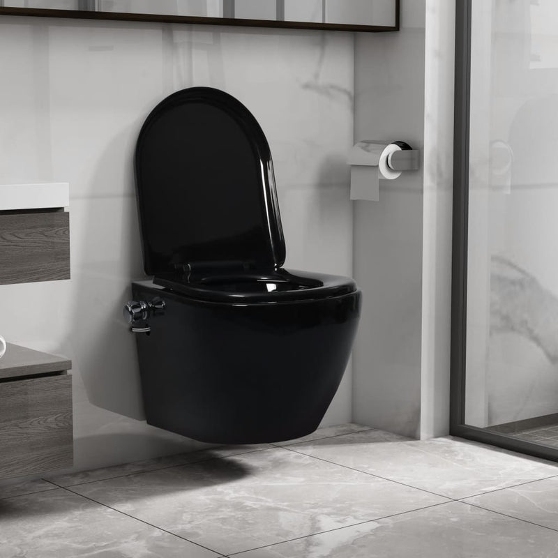 Load image into Gallery viewer, Vidaxl hangend toilet randloos met bidetfunctie keramiek zwart
