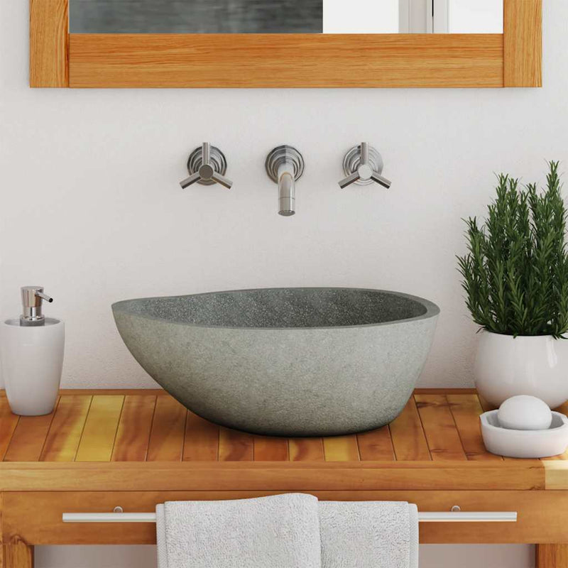 Load image into Gallery viewer, Vidaxl wastafel ovaal (37-46)x(29-36) cm riviersteen
