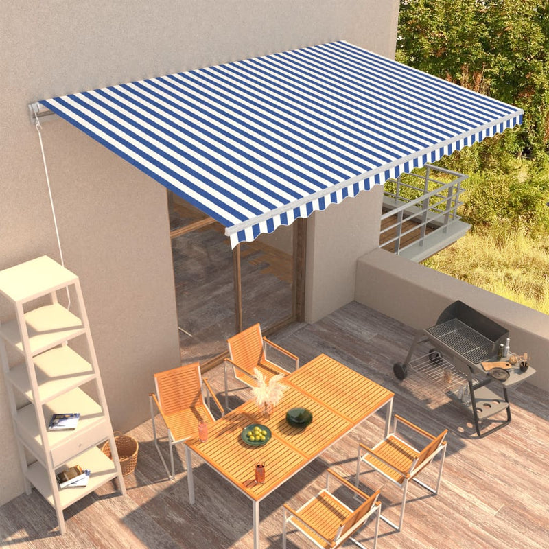 Load image into Gallery viewer, VidaXL Luifel handmatig uittrekbaar 500x300 cm blauw en wit
