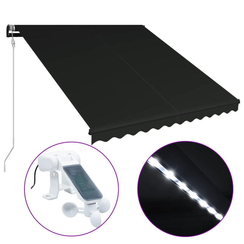 Load image into Gallery viewer, VidaXL Luifel uittrekbaar met windsensor en LED 300x250 cm antraciet
