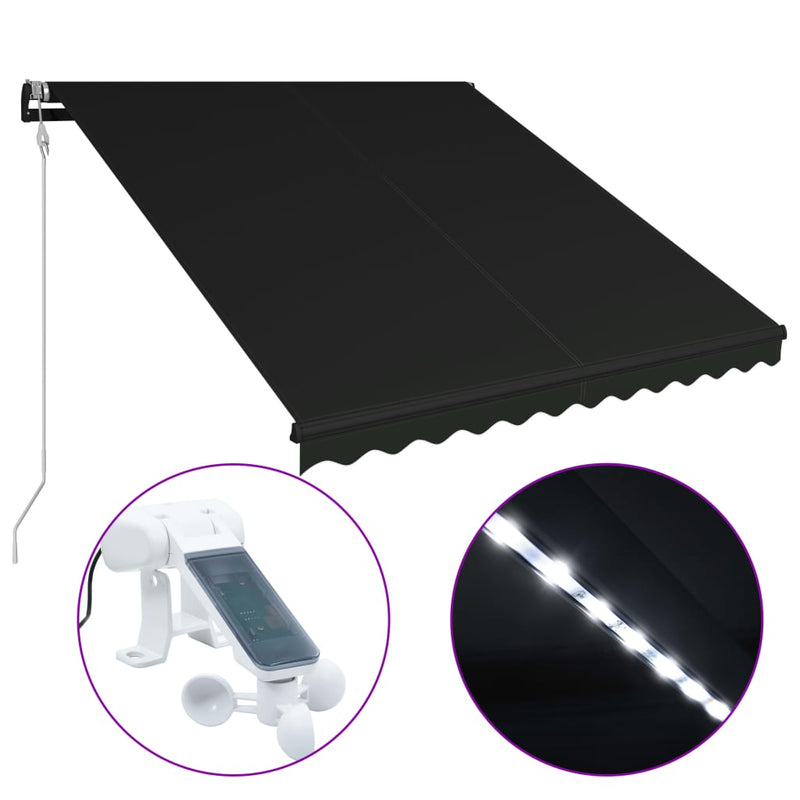 Load image into Gallery viewer, VidaXL Luifel uittrekbaar met windsensor en LED 350x250 cm antraciet
