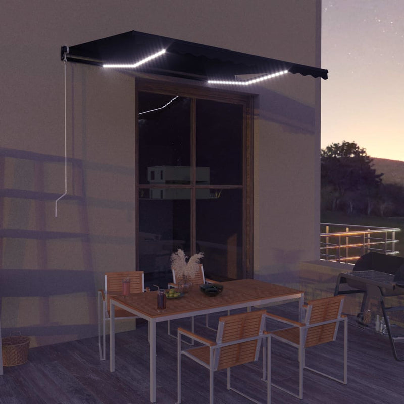 Load image into Gallery viewer, VidaXL Luifel uittrekbaar met windsensor en LED 350x250 cm antraciet
