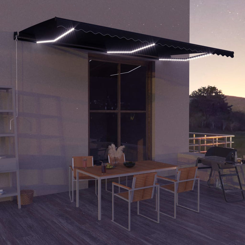 Load image into Gallery viewer, VidaXL Luifel uittrekbaar met windsensor en LED 500x300 cm antraciet
