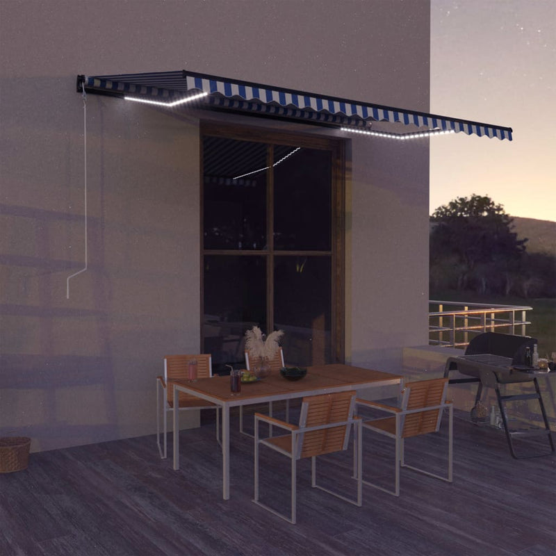 Load image into Gallery viewer, VidaXL Luifel met windsensor en LED 500x300 cm blauw en wit
