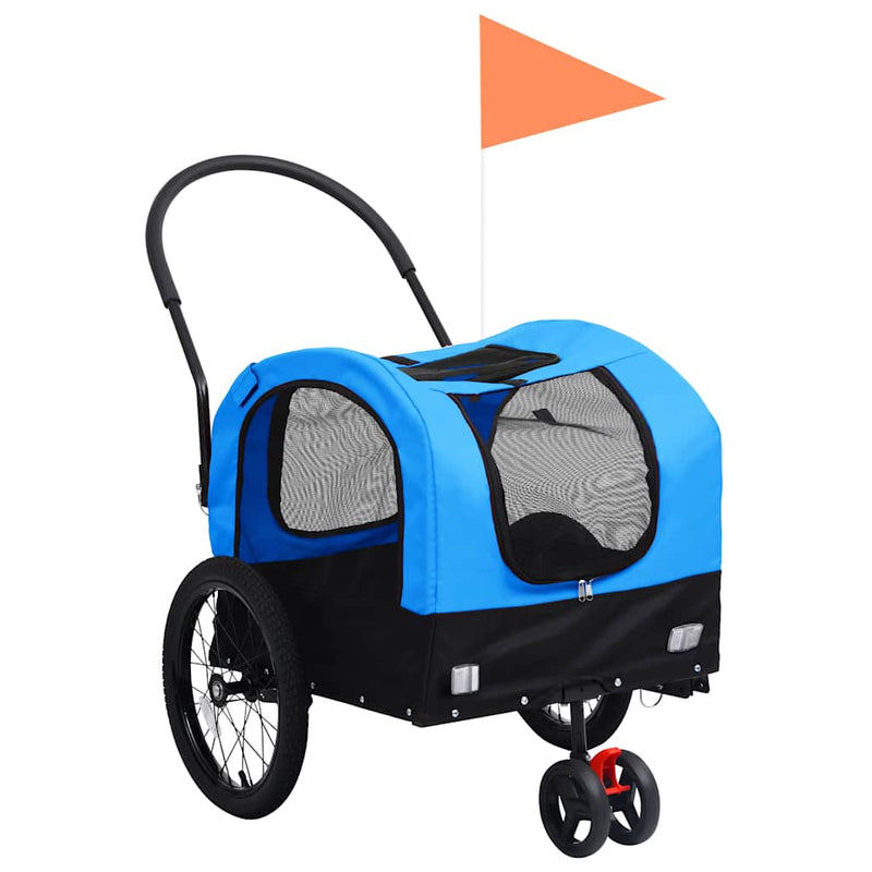 Chargez l'image dans la visionneuse de la galerie, Vidaxl fietstrailer en hondenwagen 2-in-1 blauw en zwart

